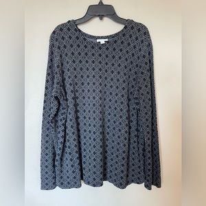J Jill Black Gray Geometric Diamond Print Long Sleeve Ponte Top Size Medium